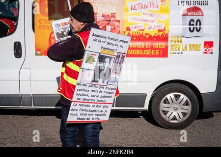 Frankreich, Lyon, 2023-02-16. Demonstration gegen die Rentenreform. Foto von Franck CHAPOLARD. Stockfoto