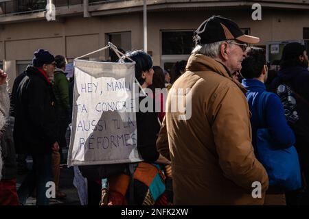 Frankreich, Lyon, 2023-02-16. Demonstration gegen die Rentenreform. Foto von Franck CHAPOLARD. Stockfoto