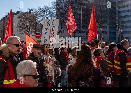 Frankreich, Lyon, 2023-02-16. Demonstration gegen die Rentenreform. Foto von Franck CHAPOLARD Stockfoto