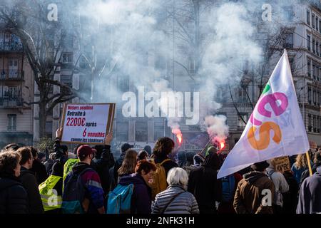 Frankreich, Lyon, 2023-02-16. Demonstration gegen die Rentenreform. Foto von Franck CHAPOLARD. Stockfoto