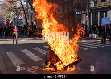 Frankreich, Lyon, 2023-02-16. Demonstration gegen die Rentenreform. Foto von Franck CHAPOLARD. Stockfoto