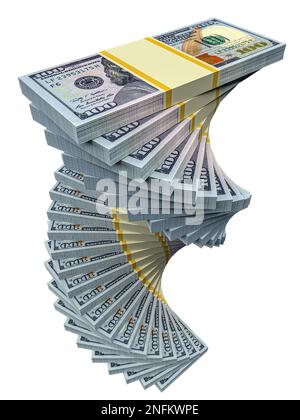 Große Geldstapel aus isolierten Dollars. Dollar-Finanzkonzeption. 3D-Rendering Stockfoto