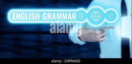 Inspiration mit Zeichen englische Grammatik, konzeptionelle Fotokurse decken alle Ebenen der Sprache und des schreibens in englisch ab Stockfoto