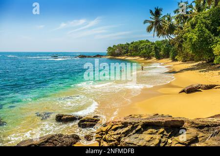 Tropische Sandstrände in Goyambokka in der Nähe von Tangalle an der Südküste Sri Lankas im Indischen Ozean Stockfoto