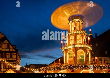 Weihnachtsmarkt Quedlinburg Harz Abendatmosphäre Stockfoto