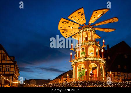 Weihnachtsmarkt Quedlinburg Harz Abendatmosphäre Stockfoto