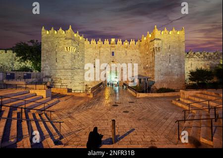 Jerusalem Israel. Damaskus Tor bei Sonnenuntergang Stockfoto