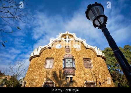 Barcelona. Katalonien. Spanien. Gabel des Märchenhauses, Park Gueell Stockfoto