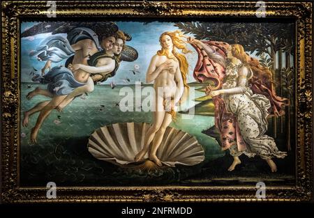 FLORENZ, TOSKANA/ITALIEN - OKTOBER 19 : die Geburt der Venusmalerei in den Uffizien in Florenz am 19. Oktober 2019 Stockfoto