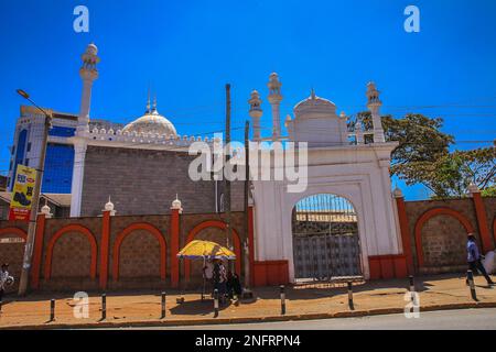 Nairobi, Kenia. 13. Februar 2023. Allgemeiner Blick auf Jamia Moschee Railway Landhies. Willkommen in Nairobi, der Hauptstadt im südlichen Zentrum Kenias. Nairobi ist die Heimat vieler Kenianer aus verschiedenen Stämmen, einschließlich Touristen aus verschiedenen Nationalitäten. Die Stadt fungiert als zentrales Business Center mit verschiedenen gut aussehenden Wolkenkratzern und Tausenden von Büroräumen, was sie zu einem großartigen Arbeitsumfeld für verschiedene Investoren und Unternehmer macht und eine einladende Touristenattraktion Stadt in Kenia. (Foto: Donwilson Odhiambo/SOPA Images/Sipa USA) Guthaben: SIPA USA/Alamy Live News Stockfoto