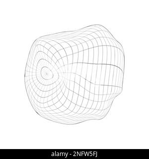 Symbol für abgesenkte 3D-Kugel. Verzerrtes Drahtmodell der Erdkugel isoliert auf weißem Hintergrund. Das Konzept des Klimawandels. Verformung des Kugelgitters Stock Vektor