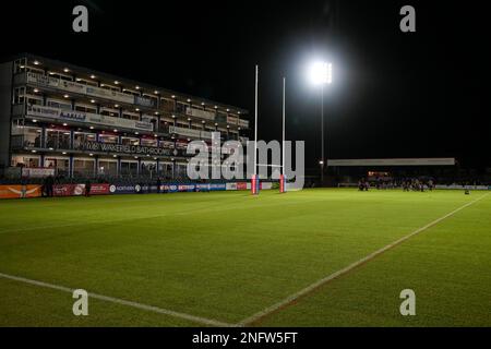 Wakefield, Großbritannien. 17. Februar 2023. Allgemeiner Überblick über das Be Well Support Stadium vor dem Spiel der Betfred Super League Runde 1 Wakefield Trinity vs Catalans Dragons im Be Well Support Stadium, Wakefield, Großbritannien, 17. Februar 2023 (Foto von Steve Flynn/News Images) in Wakefield, Großbritannien, am 2./17. Februar 2023. (Foto: Steve Flynn/News Images/Sipa USA) Guthaben: SIPA USA/Alamy Live News Stockfoto