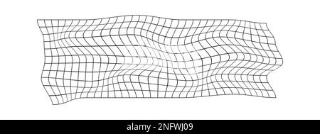 Verzerrte Gitteroberfläche. Verformtes Fischnetz. Textur des Krümmungsnetzes. Verformung des karierten Musters. Gebogenes Gitter isoliert auf weißem Hintergrund Stock Vektor