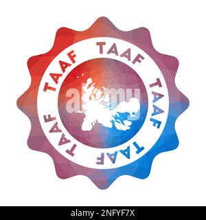 TAAF Low Poly Logo. Farbenfrohes, geometrisches Reiselogo für das Land. Mehrfarbiges polygonales TAAF-Rundzeichen mit Karte für Ihr Infogr Stock Vektor