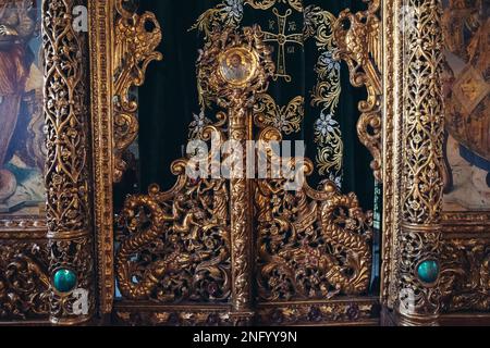 Kirche des Heiligen Lazarus einzigartige barocke Ikonostase Details in der Altstadt von Larnaca, Zypern Inselland Stockfoto