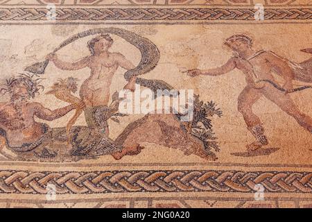 Apollo- und Daphne-Mosaik im Haus der römischen Villa Dionysos im Archäologischen Park Paphos in Paphos Stadt, Zypern Inselland Stockfoto