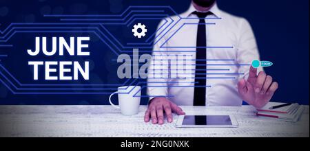 Handschriftlicher Text June Teen. Geschäftsansatz gesetzlicher Feiertag in den Vereinigten Staaten vom Ende der Sklaverei in den USA Stockfoto