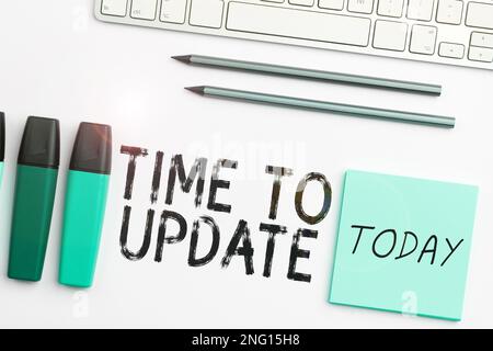Inspiration, die zeigt, wie viel Zeit zum Aktualisieren bleibt. Wort für die neuesten Informationen über eine bestimmte Situation Stockfoto