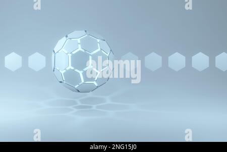 Futuristischer Hintergrund mit einer Kugel aus Sechsecken und Pentagonen. Digitale Illustration, 3D-Rendering. Stockfoto