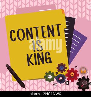 Textzeichen, das zeigt, dass der Inhalt König ist. Word for Content ist das Herzstück heutiger Marketingstrategien Stockfoto