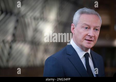 Nicolas Landemard / Le Pictorium - Sitzung der Eurogruppe in Brüssel. - 14/2/2023 - Belgien / Brüssel / Brüssel - Ankunft von Bruno Le Maire bei der Sitzung der Eurogruppe in Brüssel. Stockfoto