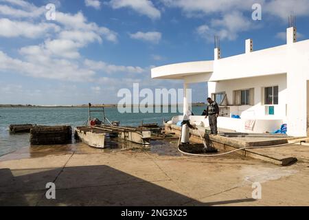 Landschaft von Oualidia, einem Dorf an Marokkos Atlantikküste in der Region Casablanca-Settat und an der Grenze von Merrakch-Asfi. Stockfoto