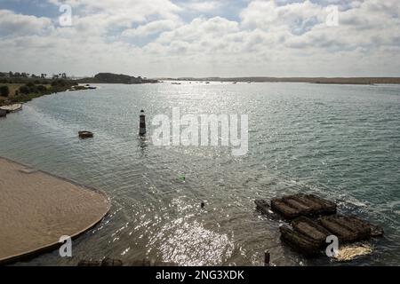 Landschaft von Oualidia, einem Dorf an Marokkos Atlantikküste in der Region Casablanca-Settat und an der Grenze von Merrakch-Asfi. Stockfoto