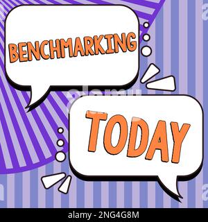 Unterschreiben Sie mit Benchmarking. Konzeptfoto Bewerten Sie etwas im Vergleich zu einer Standardstrategie Stockfoto