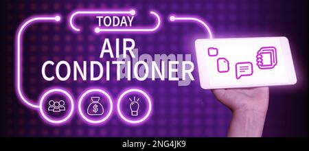 Schriftzeichen mit dem Text Klimaanlage. Wort für Geräte zum Waschen von Luft und zur Regelung von Luftfeuchtigkeit und Temperatur Stockfoto