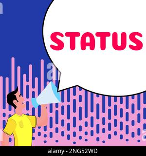 Textzeichen mit Status. Geschäftsüberblick zu einem bestimmten Zeitpunkt während einer Position als Process Professional Stockfoto