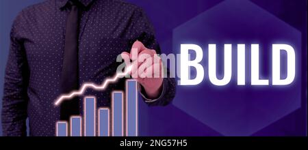 Text, der Inspiration für den Aufbau zeigt. Geschäftskonzept Konstruieren Sie etwas, indem Sie Material über einen bestimmten Zeitraum zusammenstellen Stockfoto