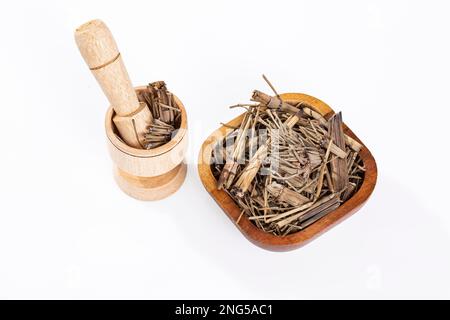 Getrocknetes Heilkraut - Schwalbenschwanz; Fotopolitischer Hintergrund Stockfoto