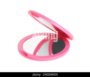Rosafarbener Taschenspiegel isoliert auf Weiß Stockfoto