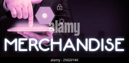 Inspiration mit Werbeartikeln. Geschäftsübersicht die Waren oder Waren, die im Unternehmen gekauft und verkauft werden Stockfoto