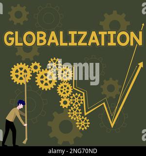 Schild mit Globalization. Das Wort für die Entwicklung einer zunehmend integrierten Weltwirtschaft ist gekennzeichnet Stockfoto