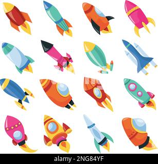 Ein Cartoon-Vektorbild von bunten, süßen Raketenschiffen. Stock Vektor