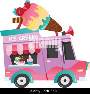 Eine Cartoon-Vektordarstellung eines Eiswagen. Stock Vektor