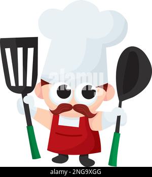Ein süßer Koch und Küchenutensilien Cartoon-Stammanzeige. Stock Vektor