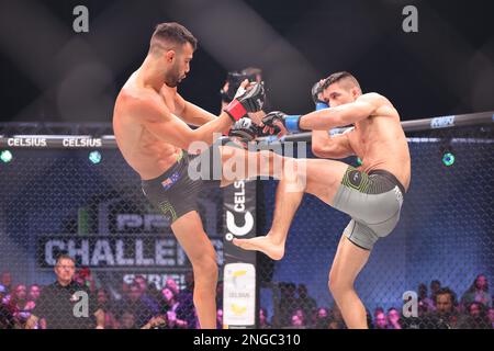 Orlando, Florida, USA. 17. Februar 2023. ORLANDO, Florida - Februar 17 Antonio Caruso und Anthony Romero treten in Woche 4 der PFL Challenger Series am 17. Februar 2023 in den Universal Studios in Orlando, Florida. (Kreditbild: © Aaron Litz/PX Imagens via ZUMA Press Wire) NUR REDAKTIONELLE VERWENDUNG! Nicht für den kommerziellen GEBRAUCH! Kredit: ZUMA Press, Inc./Alamy Live News Stockfoto
