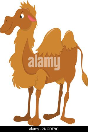 Ein Cartoon-Vektor, der ein fröhliches, lächelndes Kamel in einer seitlichen, stehenden Pose zeigt. Stock Vektor