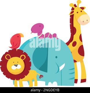 Eine Cartoon-Vektordarstellung einer Gruppe von Safaritieren. Stock Vektor