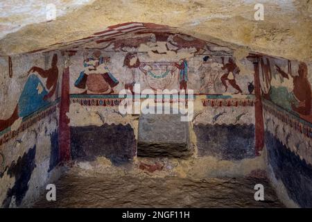 Grab der Löweninnen. Monterozzi necropolis, Tarquinia, Viterbo, Latium, Italien, Europa. Stockfoto