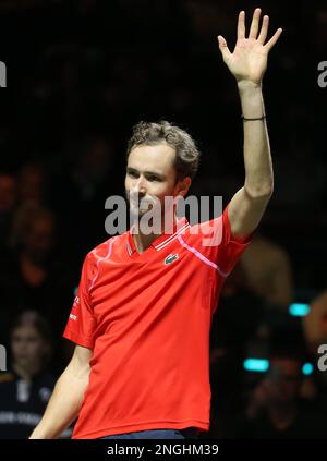 Rotterdam, Niederlande. 17. Februar 2023. Daniil Medvedev aus Russland nach seinem Spiel gegen Felix Auger-Aliassime aus Kanada während der ABN Amro Open 2023, ATP 500 Tennis Turnier am 17. Februar 2023 in Rotterdam, Niederlande - Foto: Laurent Lairys / DPPI/LiveMedia Credit: Independent Photo Agency/Alamy Live News Stockfoto