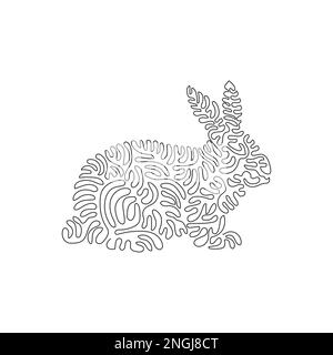 Eine lockige, einzeilige Zeichnung süßer abstrakter Kaninchen-Kunst. Strichzeichnung mit durchgehenden Linien Vektordarstellung eines niedlichen Kaninchens für Ikone Stock Vektor