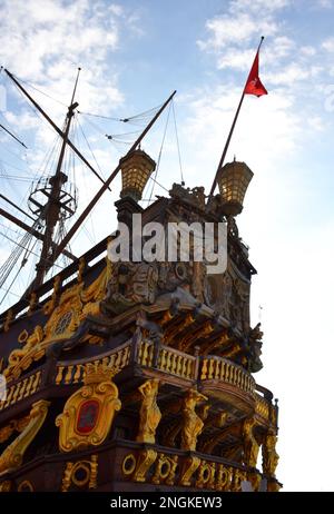 Galeone Neptune Schiff gebaut im Jahr 1985 für den Film Pirates. Genua, Italien. Stockfoto