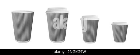 Realistisches Set aus Pappkaffeetassen auf weißem Hintergrund. Stock Vektor