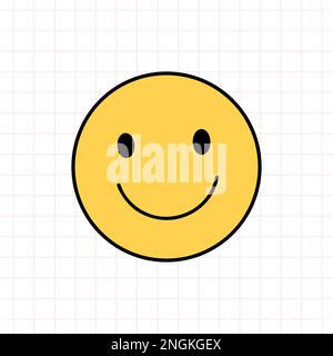 Smile Face-Symbol im Stil der 90s. Handgezeichnete Vektor-Doodle-Illustration isoliert auf weißem Hintergrund. Nostalgie für die 1990er. Perfekt für Karten, Dekorationen, Logos, Aufkleber. Stock Vektor