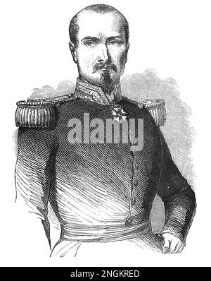 Porträt von General Pierre Francois Joseph Bosquet (8. November 1810 bis 5. Februar 1861). Schwarzweiß-Illustration Stockfoto