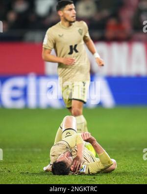 Leo Baptistao von UD Almeria während des Spiels La Liga zwischen Girona FC und UD Almeria, gespielt im Montilivi Stadion am 17. Februar 2023 in Girona, Spanien. (Foto: Bagu Blanco / PRESSIN) Stockfoto