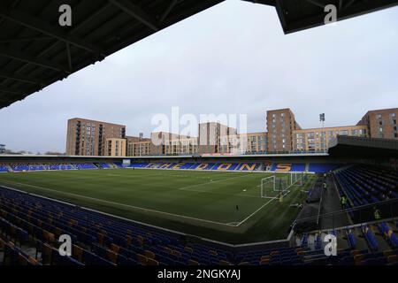 London, Großbritannien. 18. Februar 2023. Ein allgemeiner Blick auf das Stadion während des EFL Sky Bet League 2-Spiels zwischen AFC Wimbledon und Hartlepool United in Plough Lane, London, England, am 18. Februar 2023. Foto von Carlton Myrie. Nur redaktionelle Verwendung, Lizenz für kommerzielle Verwendung erforderlich. Keine Verwendung bei Wetten, Spielen oder Veröffentlichungen von Clubs/Ligen/Spielern. Kredit: UK Sports Pics Ltd/Alamy Live News Stockfoto